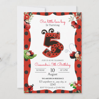 Lady Bug 5. Geburtstagsparty Einladung