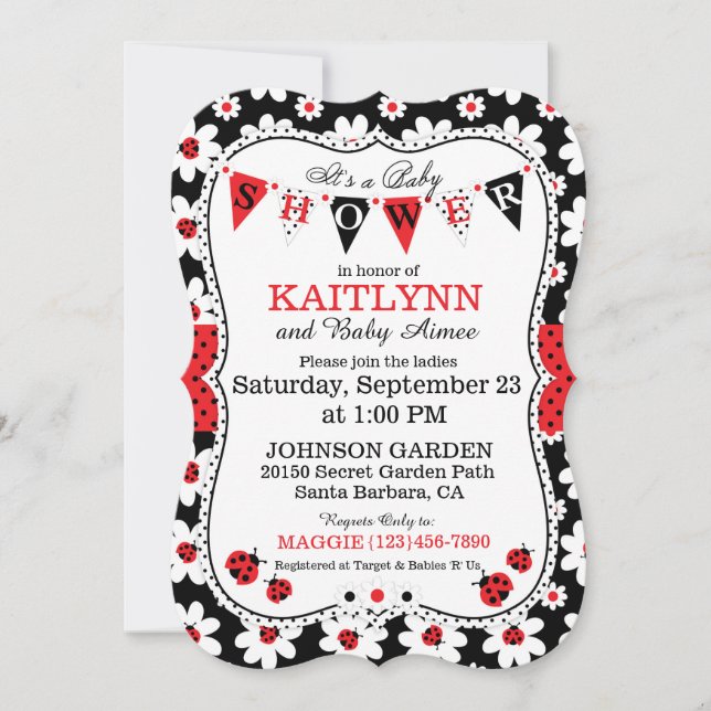 Lady Bug and Blume Print Baby Showeinladungen Einladung (Vorderseite)