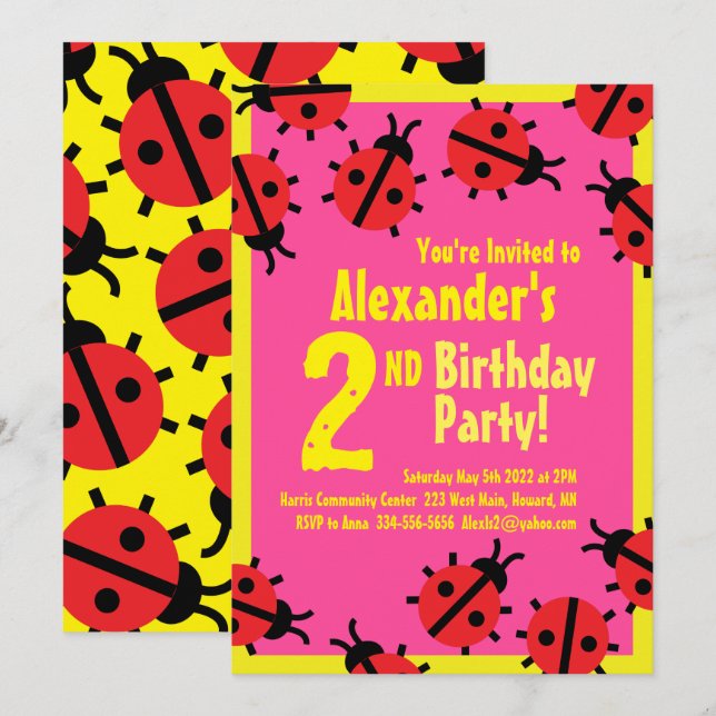 Lady Bug Animal Kid's Birthday Party Einladungen (Vorne/Hinten)