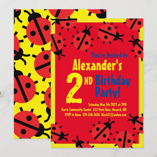 Lady Bug Animal Kid's Birthday Party Einladungen (Vorne/Hinten)