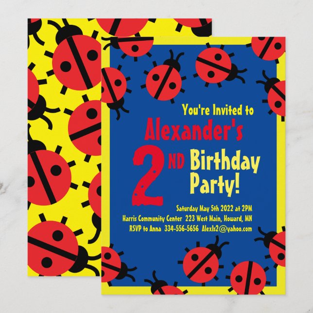 Lady Bug Animal Kid's Birthday Party Einladungen (Vorne/Hinten)