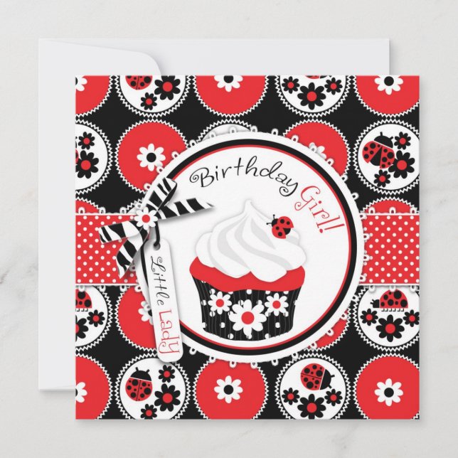 Lady Bug Cupcake Geburtstag Einladung (Vorderseite)