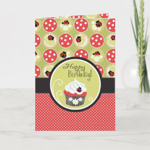 Lady Bug & Cupcake zum Geburtstag Karte