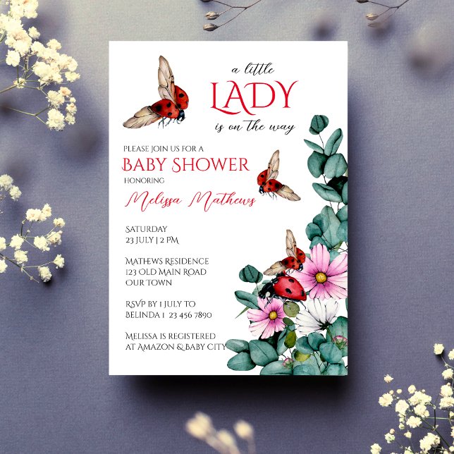 Lady Bug kleine Dame Baby Dusche Einladung (Lady bug little lady spring summer girls baby shower invitation editable template instant download)