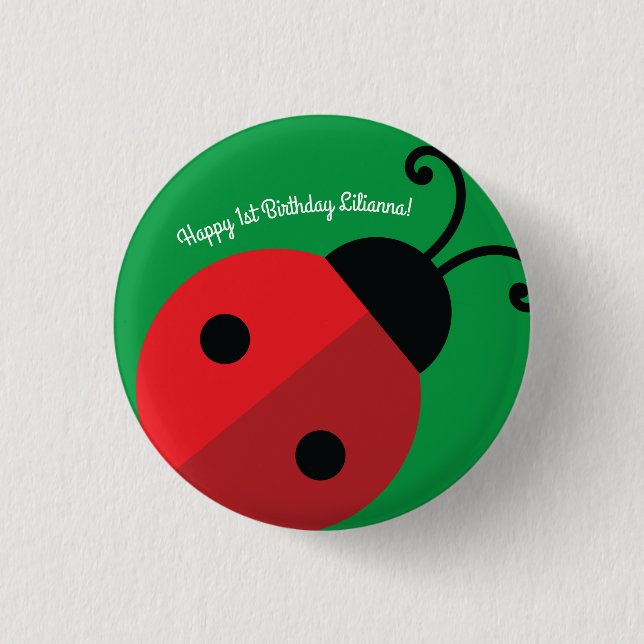 Lady Bug Niedlich 1. Geburtstag Party Button (Vorderseite)