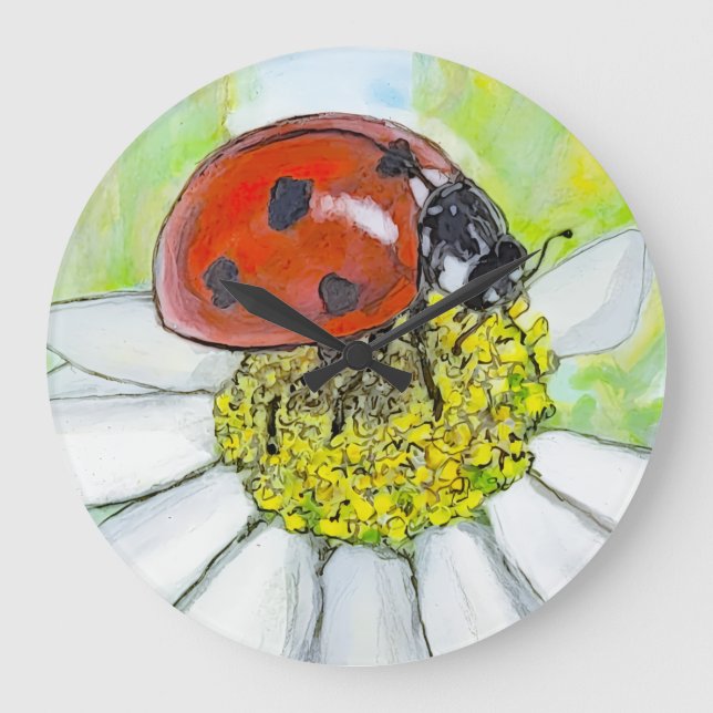 Lady Bug on A Daisy Große Wanduhr (Vorderseite)