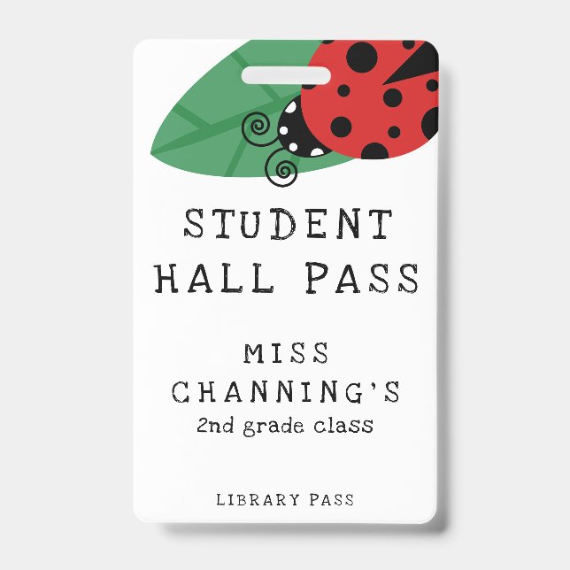 Lady Bug Student Hall Pass Ausweis (Vorderseite)