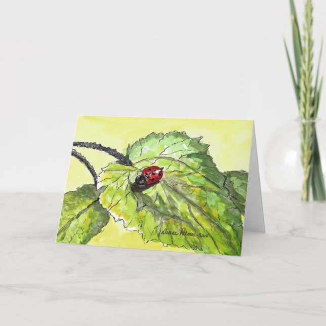 Lady Bug, Tinte und Aquarell, Folklorekunst Karte (Vorderseite)