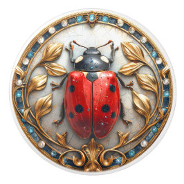 Lady Bug Wertvolle Edelsteine Elegante Gold Blätte Keramikknauf