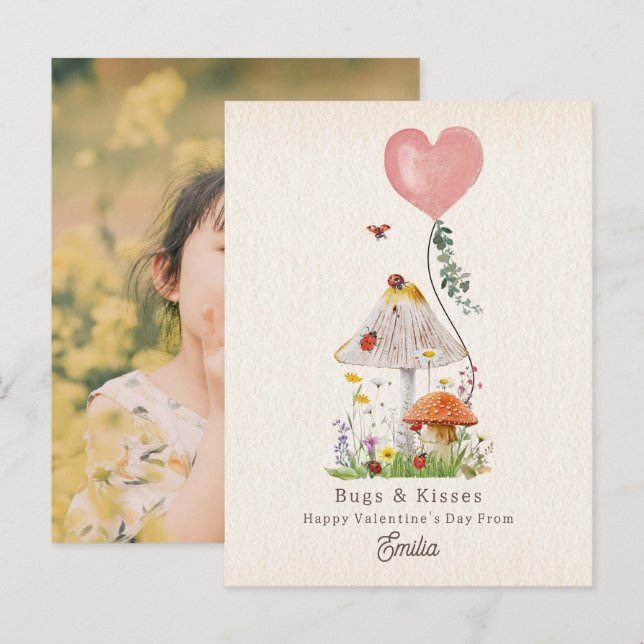 Lady Bugs & Kisses Classroom Valentine Foto Postkarte (Vorne/Hinten)
