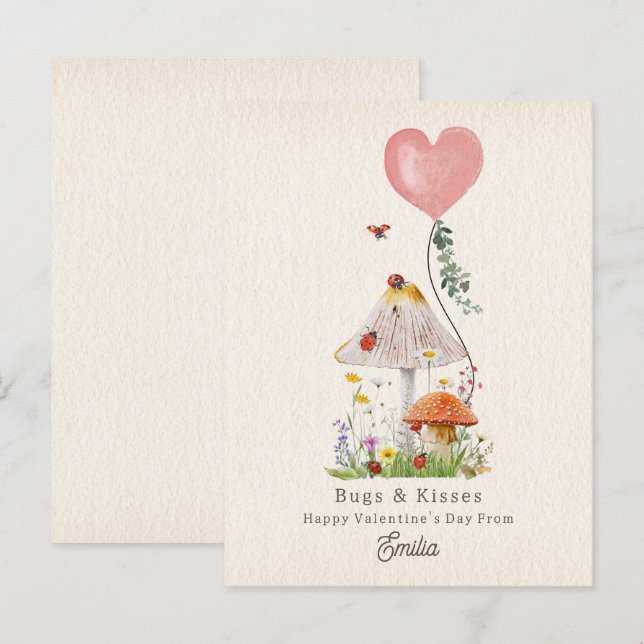 Lady Bugs & Kisses Classroom Valentine Postkarte (Vorne/Hinten)