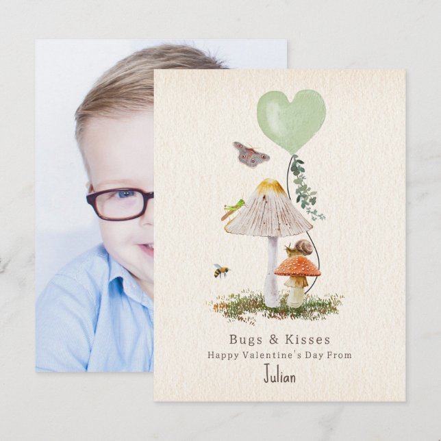 Lady Bugs & Kisses Snail Classroom Valentine Foto Postkarte (Vorne/Hinten)