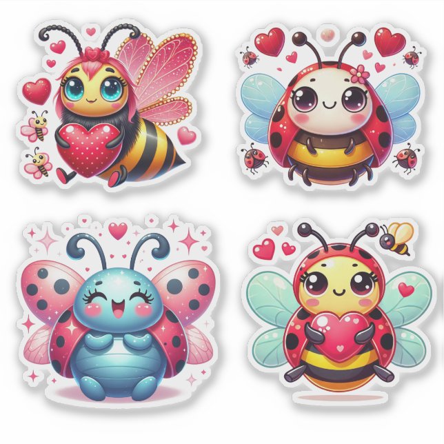 Lady Bugs und Bienenvalentine Aufkleber (Vorderseite)