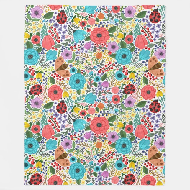 Lady Bugs und Blume Fleecedecke (Vorderseite)
