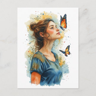 Lady Butterfly auf Weiß Feiertagspostkarte