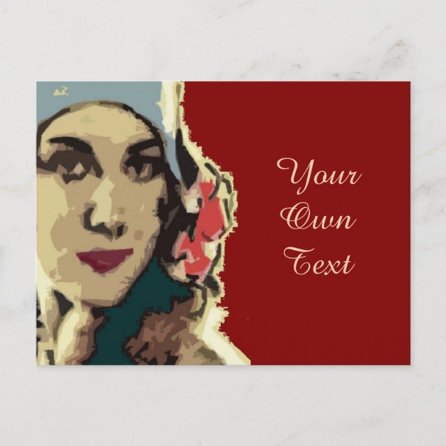 Lady der 1920er Jahre in einem Blue Hat Pop Art Postkarte (Vorderseite)