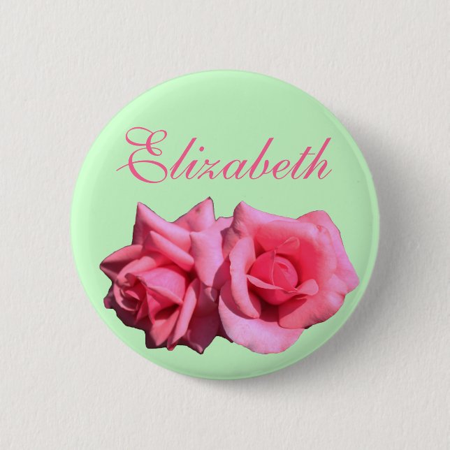 Lady doppelt Hot Rosa Rose Blume Blume Name Button (Vorderseite)