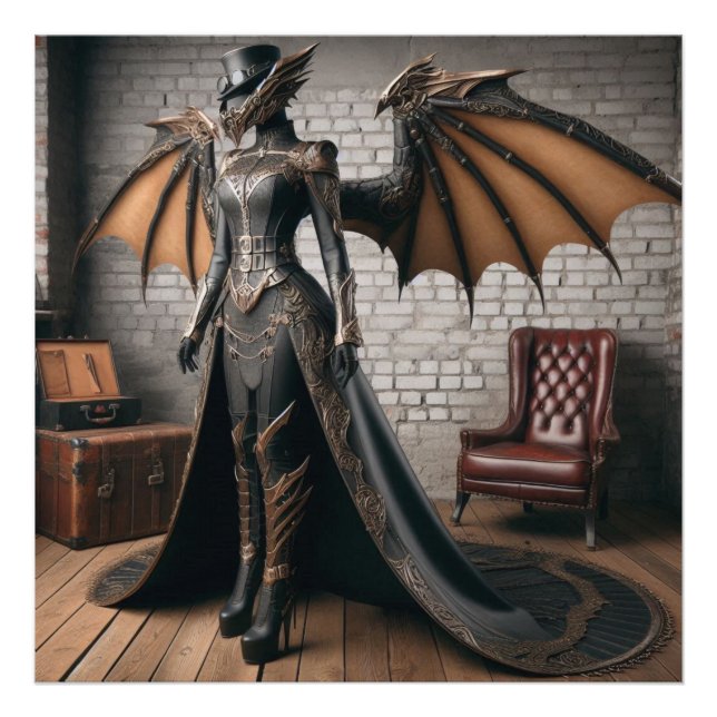 Lady Dragon Rider Steampunk Viktorianisch Industri Fotodruck (Vorne)