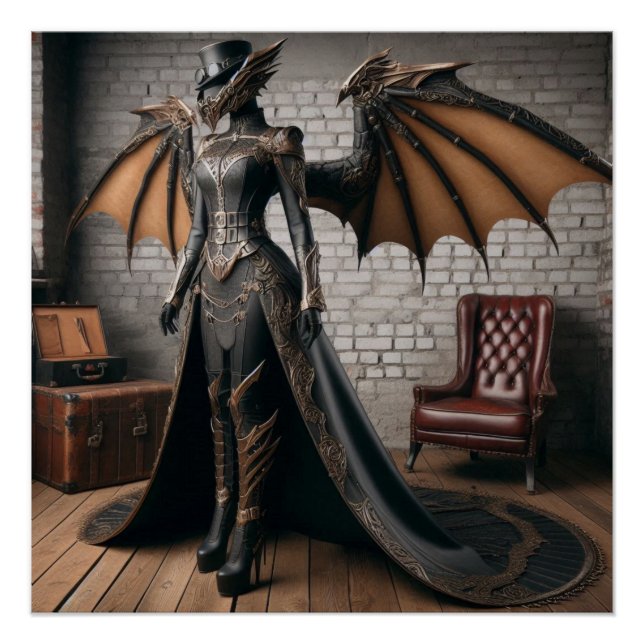 Lady Dragon Rider Steampunk Viktorianisch Industri Poster (Vorderseite)