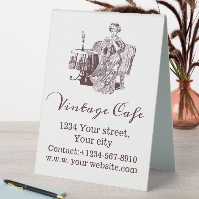 Lady drinks thé table signe de tente (En SItu (Tableau))