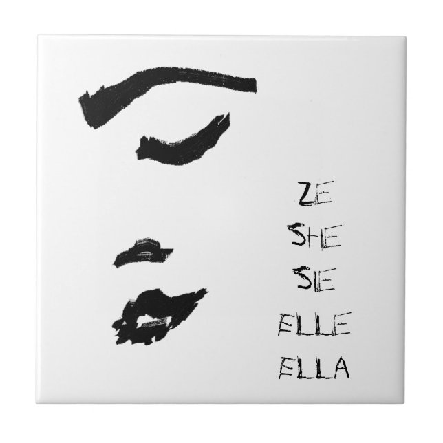 Lady Face Sketch She Ze Elle Ella Sie Fliese (Vorderseite)