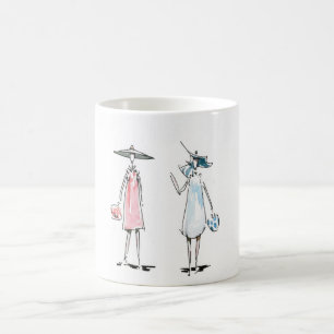 Lady geht zum Mittagessen Tasse