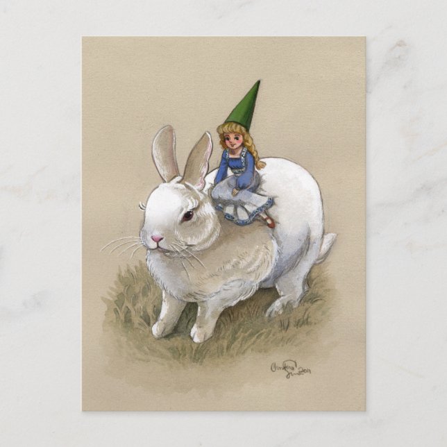 Lady Gnome und Rabbit Postkarte (Vorderseite)