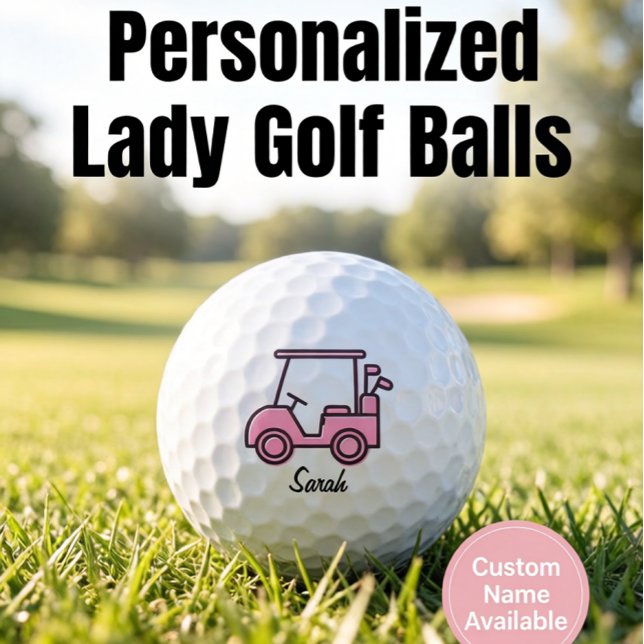 Lady Golf Cart Breast Cancer Awareness Personalize Golfball (Von Creator hochgeladen)