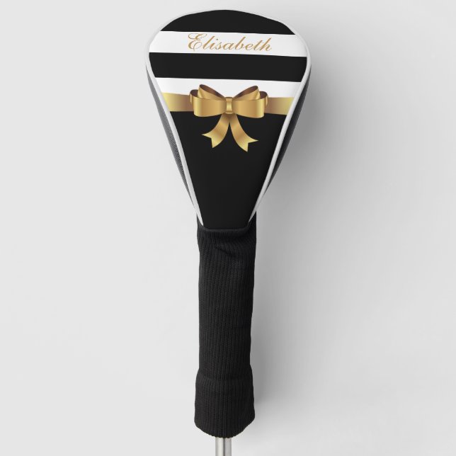 Lady Golf Golden Bow Black Bold Streifen Monogram Headcover (Vorderseite)