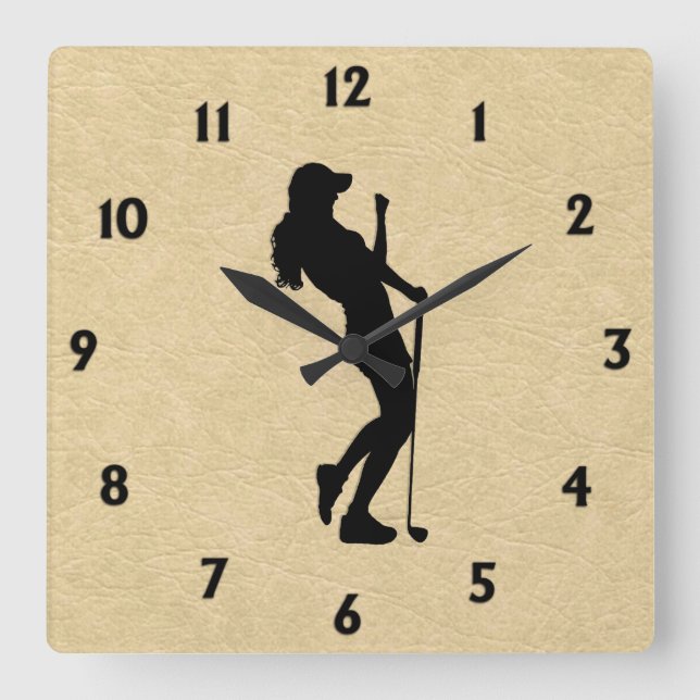 Lady Golf Sport Design Leather Look Quadratische Wanduhr (Vorderseite)