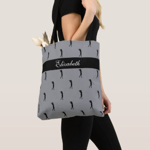 Lady Golfer benutzerdefiniertes Namensmuster Grau  Tasche