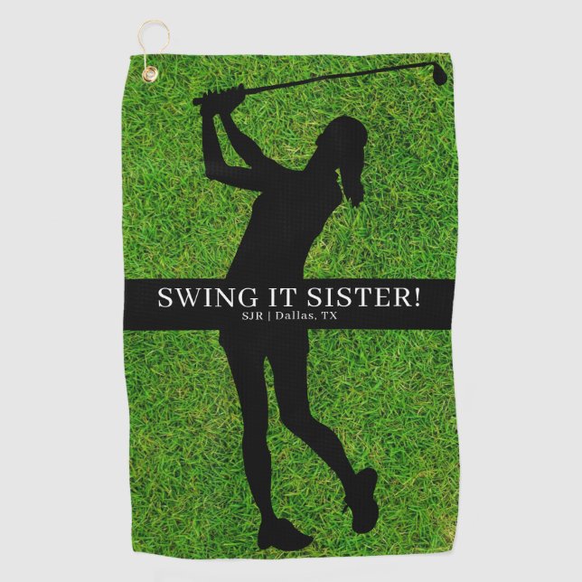 Lady Golfer Golf Green Silhouette Monogram Golfhandtuch (Vorderseite)