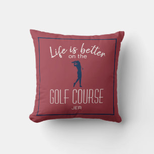 Lady Golfer Golfplatz Zitat Rotes Monogramm Blau Kissen