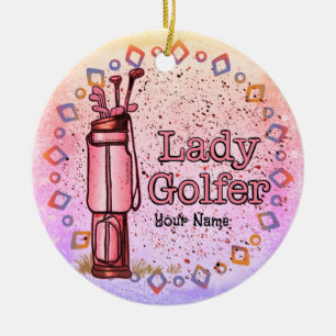 Lady Golfer Keramik Ornament