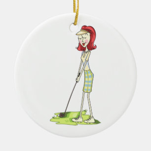Lady Golfer Keramik Ornament