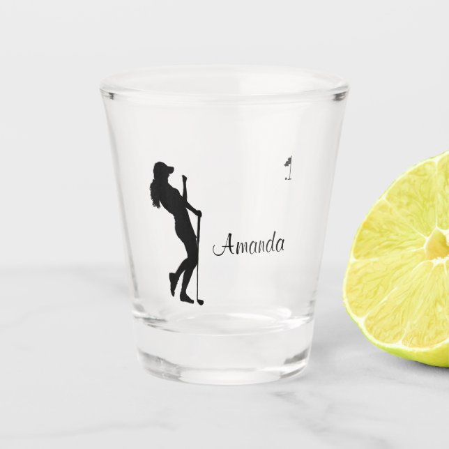 Lady Golfer Personal Glass Schnapsglas (Vorderseite)