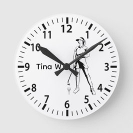Lady Golfer Personalisierter Name Runde Wanduhr