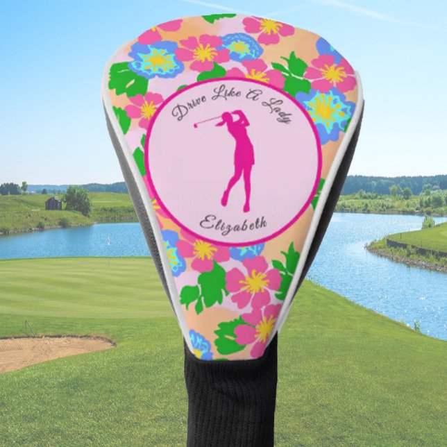Lady Golfer Pink Floral Preppy Individuelle Name L Golf Headcover (Von Creator hochgeladen)