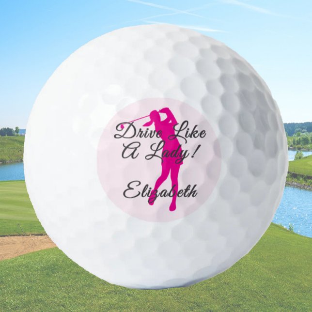 Lady Golfer Pink Girly Feminine Individuelle Name  Golfball (Von Creator hochgeladen)