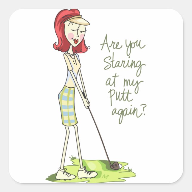Lady Golfer Quadratischer Aufkleber (Vorderseite)