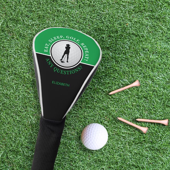 Lady Golfer Silhouette Golf Ball Zitat Black Green Golf Headcover (Von Creator hochgeladen)