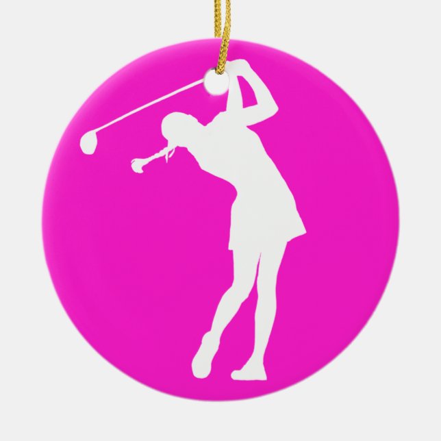 Lady Golfer Silhouette Ornament Rosa (Vorne)