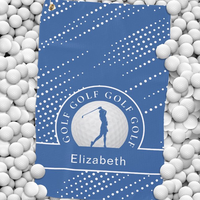 Lady Golfer Silhouette Sportmuster Design Blau Go Golfhandtuch (Lady Golfer Silhouette Sports Pattern Chic Blue Go Golf Towel)