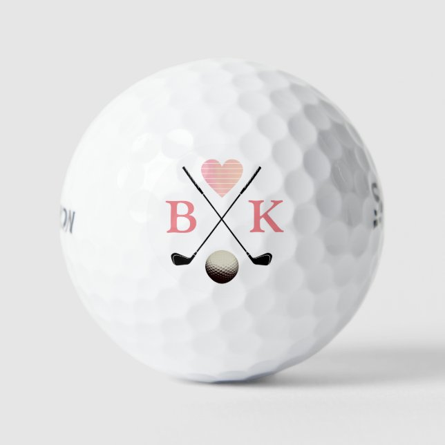 Lady Golfer Stilvoll Pink Mit Monogramm Feminine Golfball (Vorderseite)