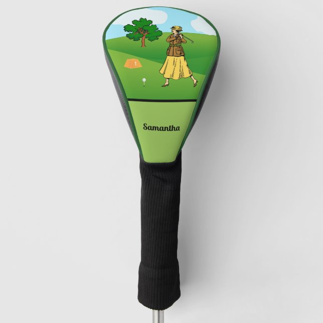 Lady Golfer Vorbereitung zum T-Shirt Golf Headcover (Vorderseite)