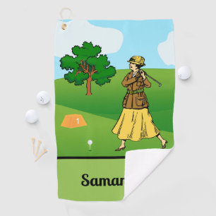 Lady Golfer Vorbereitung zum T-Shirt Golfhandtuch