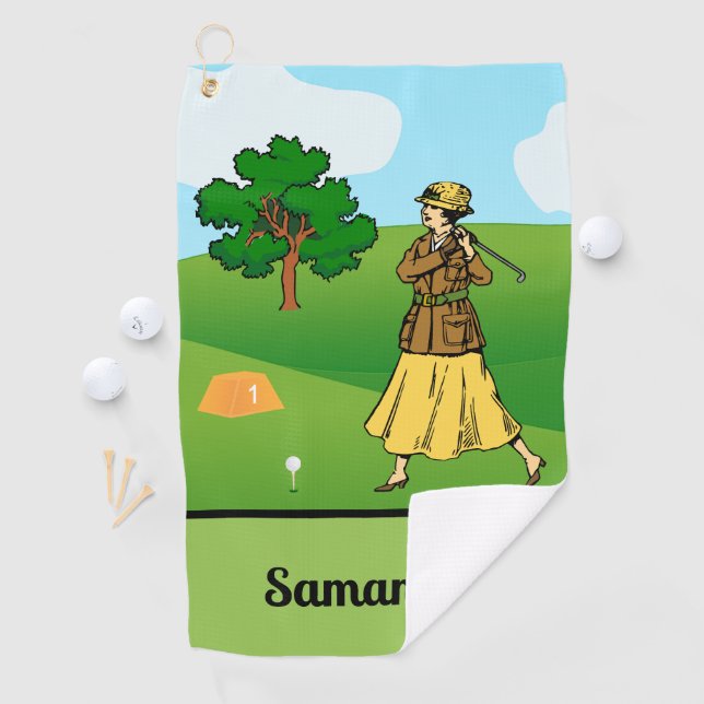 Lady Golfer Vorbereitung zum T-Shirt Golfhandtuch (Insitu)