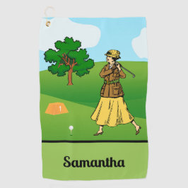 Lady Golfer Vorbereitung zum T-Shirt Golfhandtuch