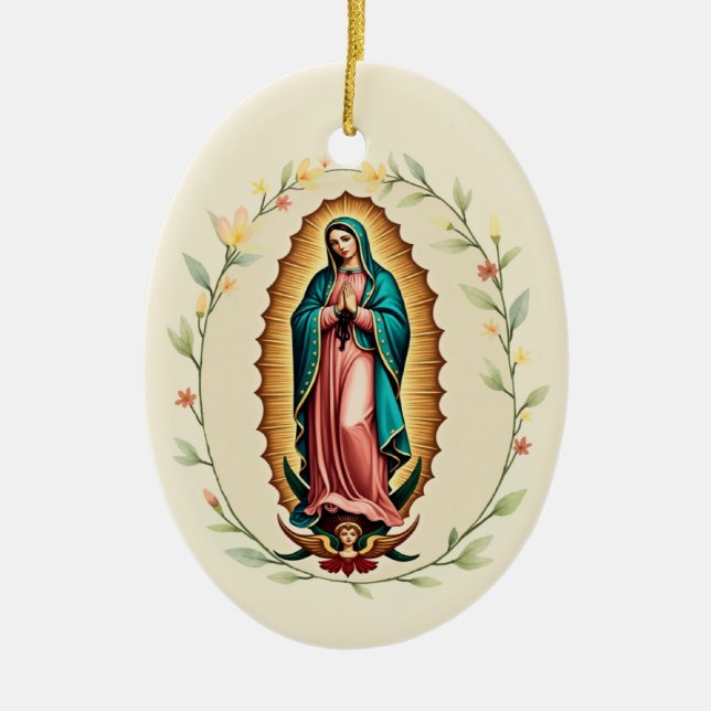 Lady Guadalupe Fest Spanische Jungfrau von Guadalu Keramik Ornament (Vorne)