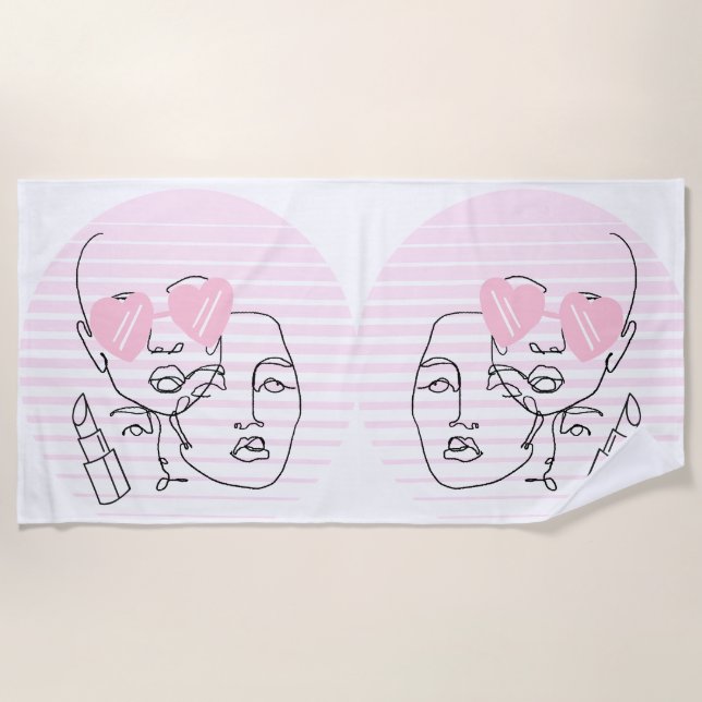 LADY HEAD LINE ART STRANDTUCH (Vorderseite)